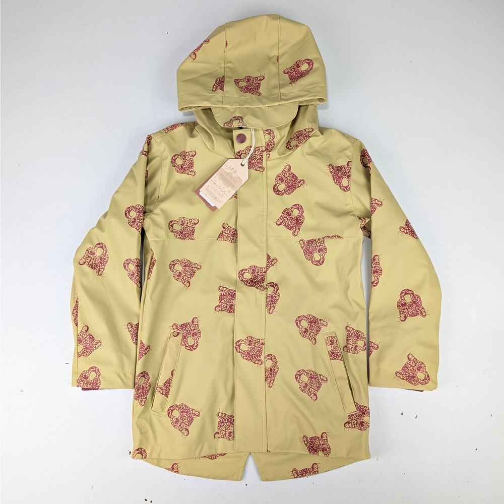 Coco Village Youth 6 Fauve Raincoat - Mustard/Maroon Cheetah Face Print